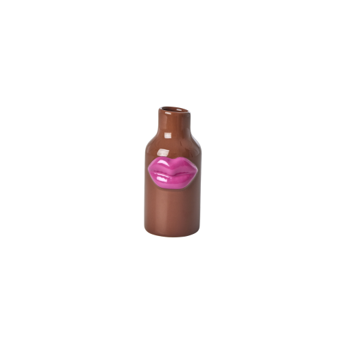 Extra Small Ceramic Vase With Lips in Brown By Rice