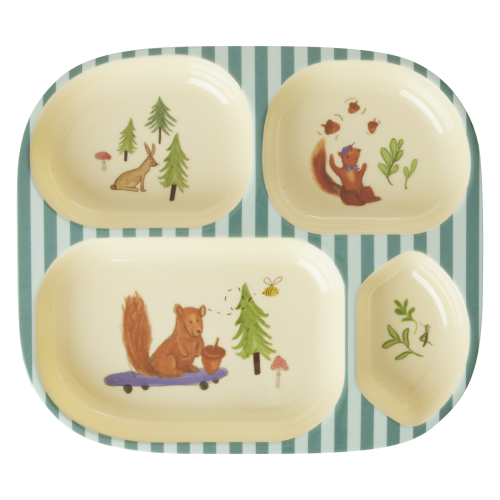 Happy Forest Blue Squirrel Print Kids 4 Room Melamine Plate Rice DK