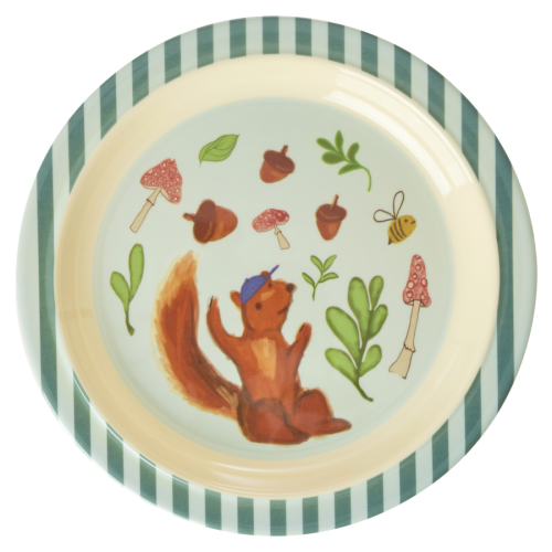 Happy Forest Blue Squirrel Print Kids Melamine Plate Rice DK