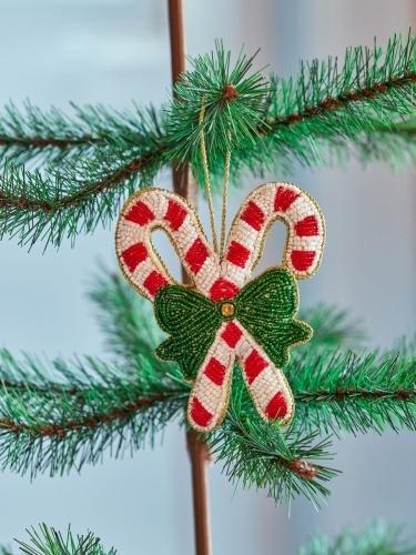 Candy Cane Beaded Hanging Ornament By Rice