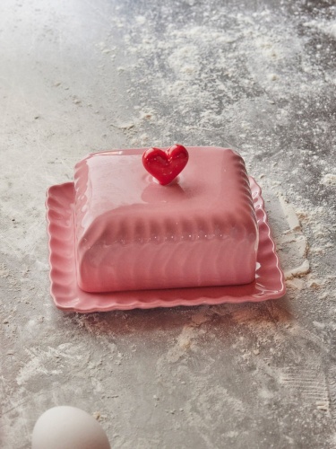 Ceramic Butter Dish in Pink With A Heart By Rice