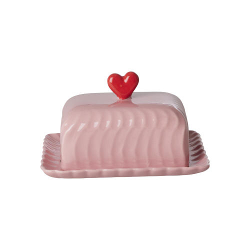 Ceramic Butter Dish in Pink With A Heart By Rice