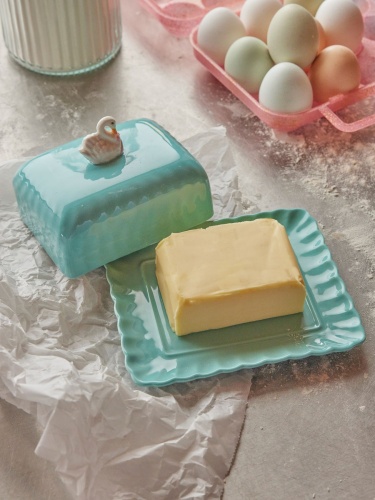 Ceramic Butter Dish in Mint With A Swan By Rice