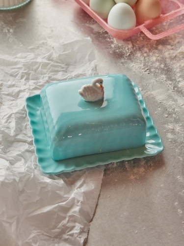 Ceramic Butter Dish in Mint With A Swan By Rice