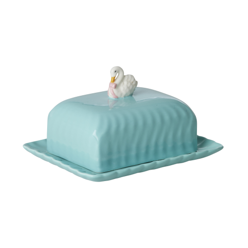 Ceramic Butter Dish in Mint With A Swan By Rice