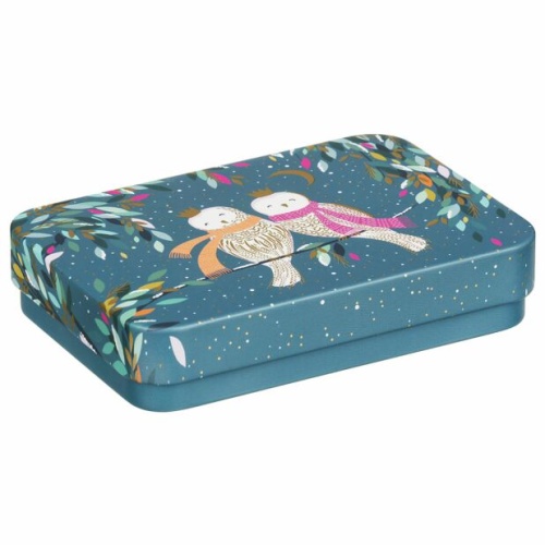 Christmas Owls Print Small Rectangular Pocket Tins By Sara Miller