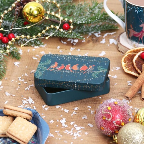 Christmas Robins Print Small Rectangular Pocket Tins By Sara Miller