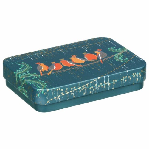 Christmas Robins Print Small Rectangular Pocket Tins By Sara Miller