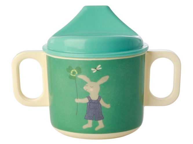 Green Bunny Print 2 Handle Baby Melamine Cup Rice DK