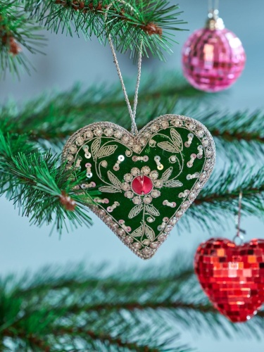 Green Heart Beaded Hanging Ornament By Rice