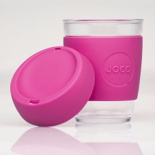 Joco glass reusable coffee cup in pink