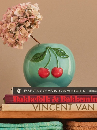 Round Ceramic Vase with Cherries By Rice