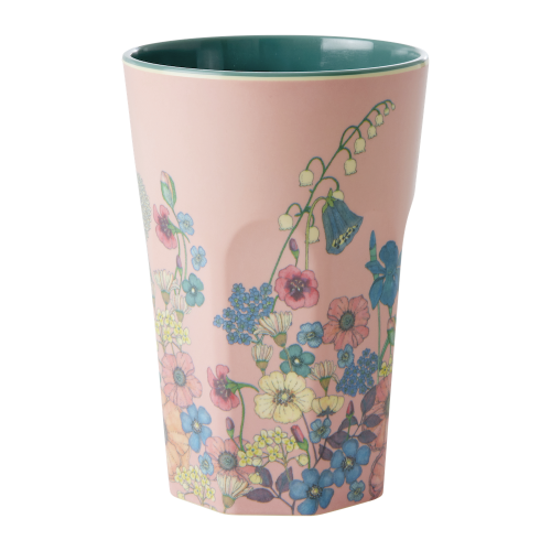 Pink Flower Collage Print Melamine Tall Cup By Rice