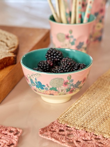 Pink Flower Collage Print Small Melamine Bowl Rice DK