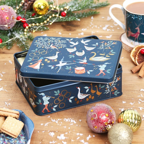 Twelve Days of Christmas Rectangular Storage Tin By Sara Miller London