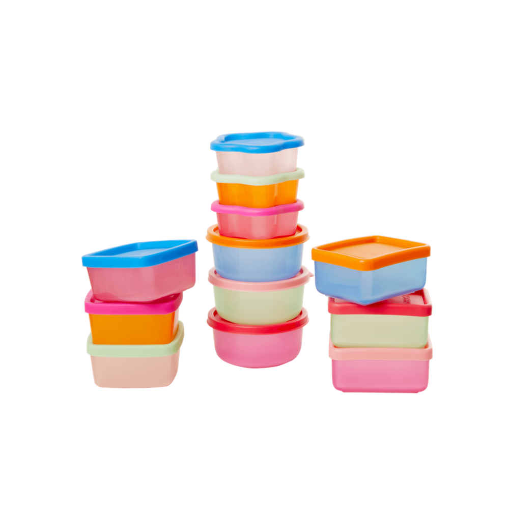 Set of 12 Small Colourful Reusable Snack or Storage Boxes Rice DK