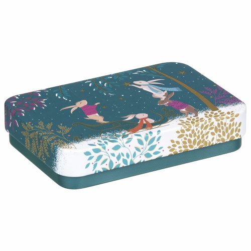 Rabbit Christmas Print Small Rectangular Pocket Tins By Sara Miller