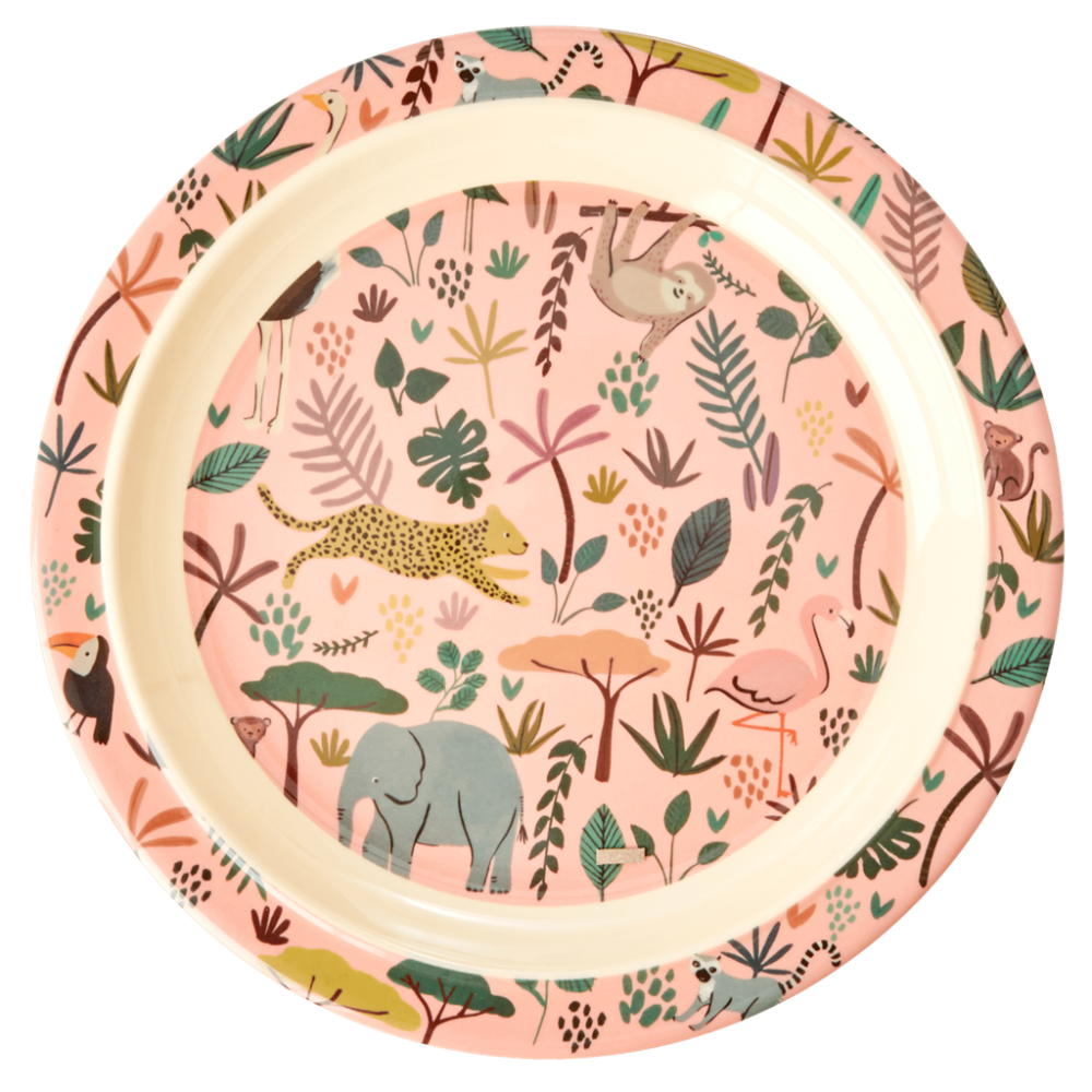 Jungle Animal Print Kids Coral Pink Melamine Plate By Rice DK - Vibrant ...