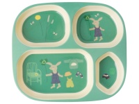 Green Bunny Print Kids 4 Room Melamine Plate Rice DK
