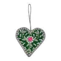 Green Heart Beaded Hanging Ornament By Rice