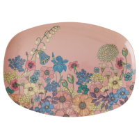 Pink Flower Collage Print Rectangular Melamine Plate Rice