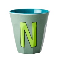 Alphabet Melamine Cup Letter N on Khaki Green by Rice DK