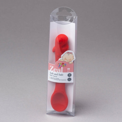 Red Silicone Baby Spoon  Fish Shaped Handle CKS Zeal